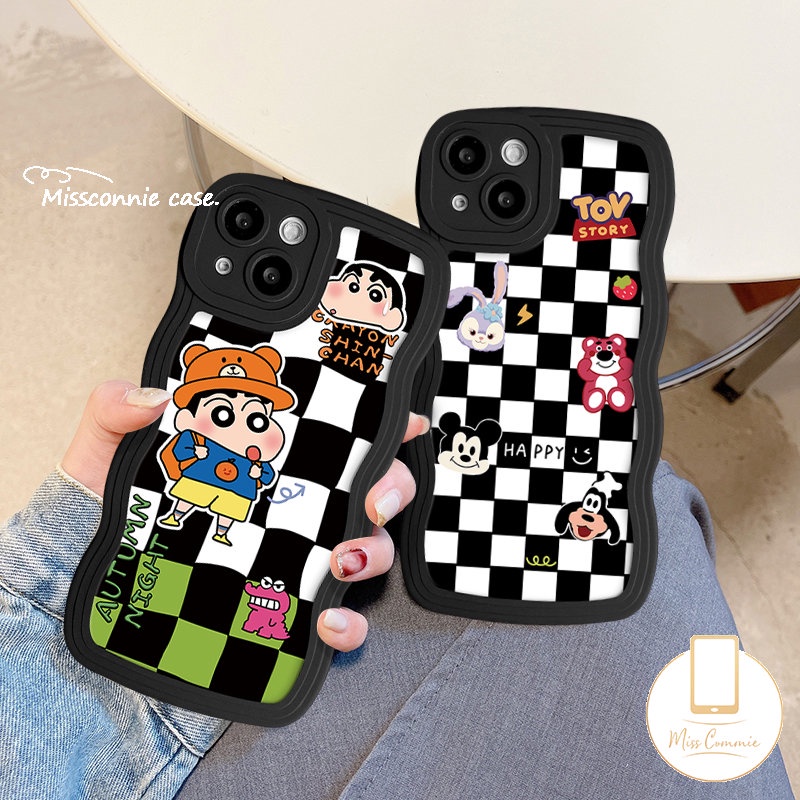 Cute Disney Miekey Manyo Case Kompatibel Untuk IPhone 7Plus 11 14 13 12 Pro Max XR 14 7 6 8 6s Plus X XS Max SE 2020 Lembut Bergelombang Tepi Papan Catur Kartun Dinosaurus Crayon Shin-chan Cover