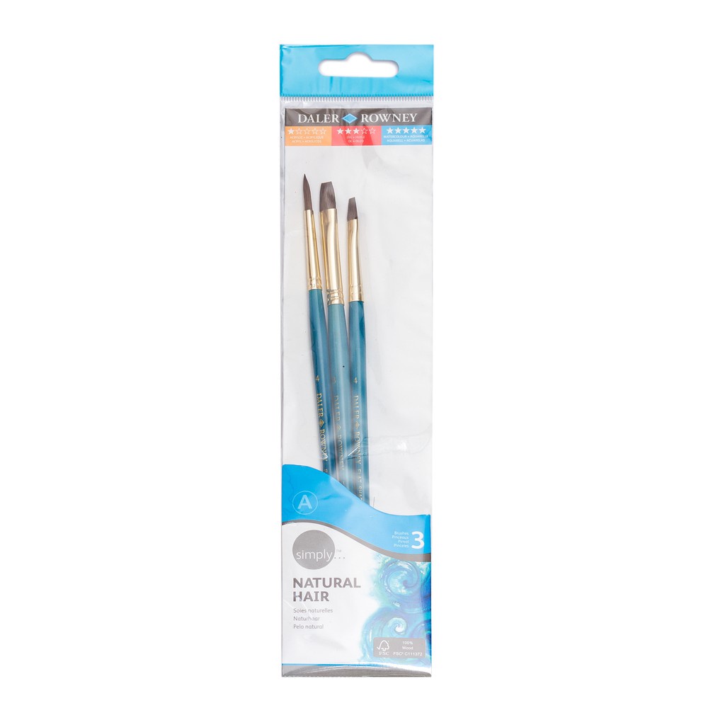 

Daler Rowney Kuas Lukis Cat Air / Akrilik Simply Watercolour Natural Brush Set 3pcs #2
