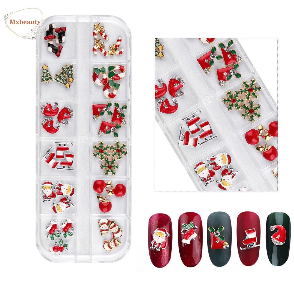 Mxbeauty Berlian Imitasi Bentuk Kaos Kaki Santa Claus / Snowman / Pohon Natal 3D Untuk Dekorasi Nail Art