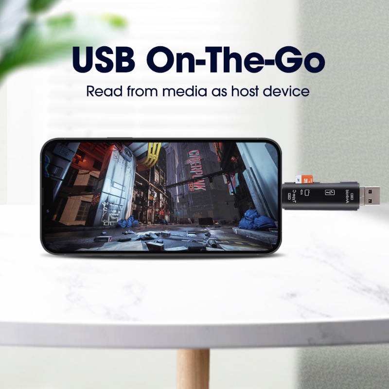 5-in-1 Multifungsi USB 2.0/tipe-C/Micro USB/TF Smart Memory Card Reader Compact Portable OTG Flash Drive Card Reader Adapter Telepon PC Aksesoris