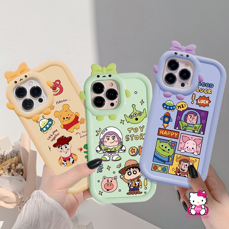 IPHONE Casing Kartun Winnie Toy Story Buzz Lightyear Kompatibel Untuk Iphone7 6 8 6s Plus XR X XS Max 11 14 12 13 Pro Max SE 2020 3D Ikatan Simpul Monster Lensa Crayon Shin-chan Soft Cover