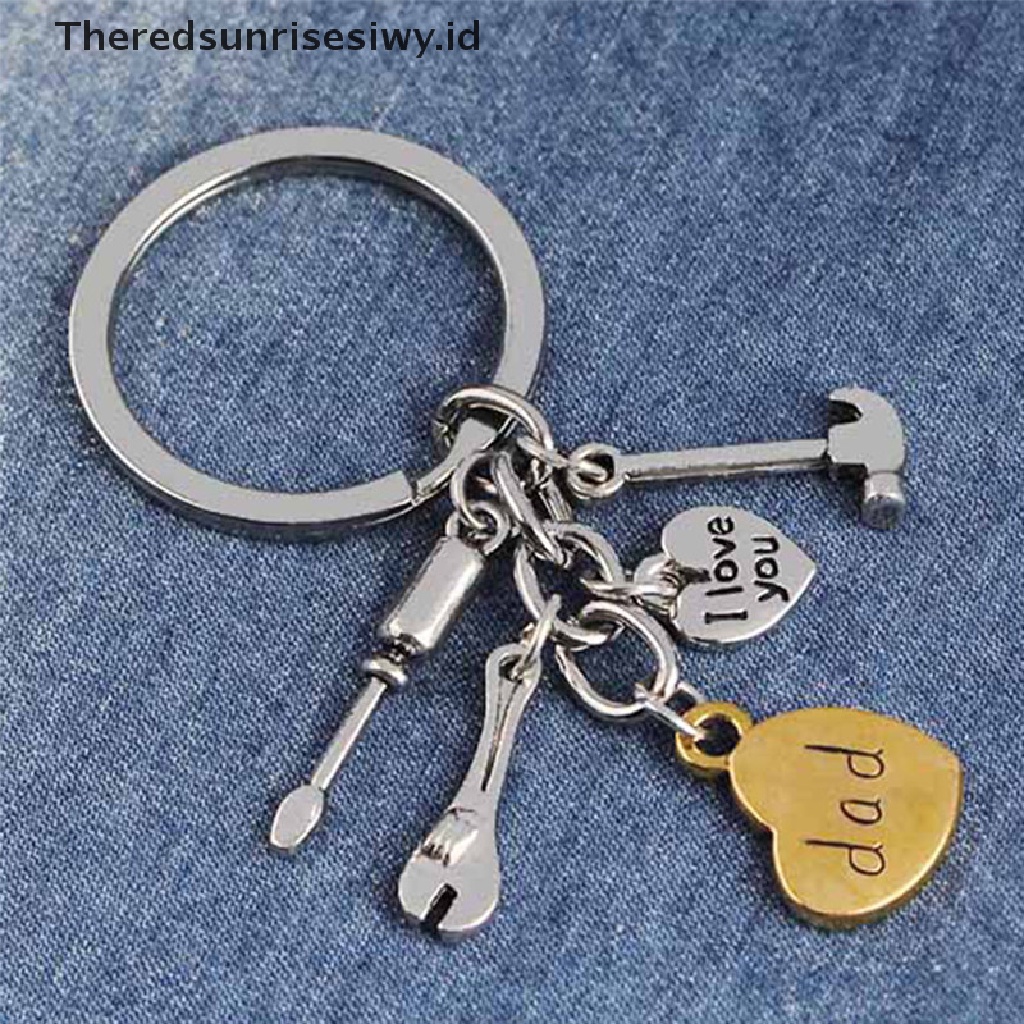 # Kado Mom &amp; PAPA DIY # Father's Day Hand Tools Keychain Gantungan Kunci Silver Ring Hadiah Ayah Gantungan Kunci Bapak~