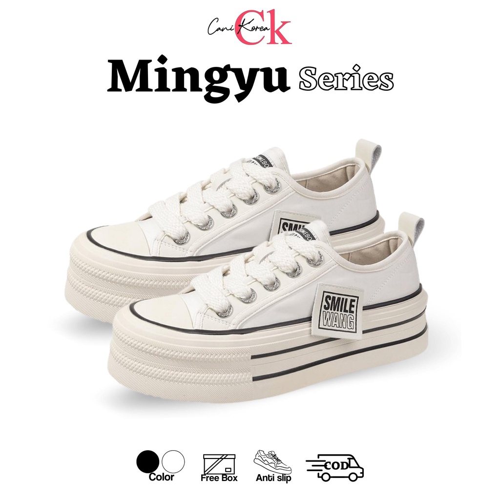 CaniKorea &quot;FREE BOX&quot; (Size 37 - 41) Mingyu Sepatu Canvas Bertali Kasual Fashion Korea Import 9210