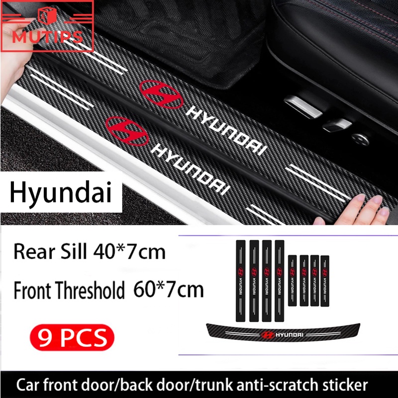 Hyundai 9Pcs Stiker Pintu Mobil Carbon Fiber Sill Protection Auto Anti Gores Anti Slip Untuk i10 Kona Tucson Ioniq 5aksen Palisade Creta Stargazer Grand H1 Santa Fe
