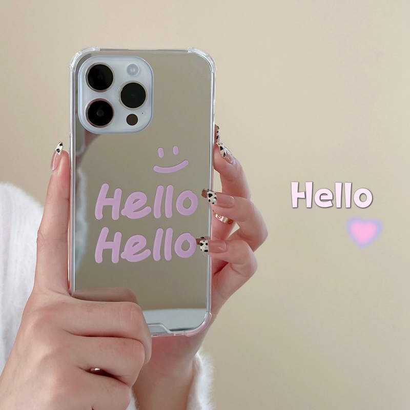 [Anti Jatuh Cermin] Pretty Makeup Silikon Soft Case IPhone 6S 7 8 Plus X XR XS Max IPhone 11 12 13 14 Pro Max 14 Plus 7 +8+12 13 mini Wanita Cewek Pretty Pink Hello Letter