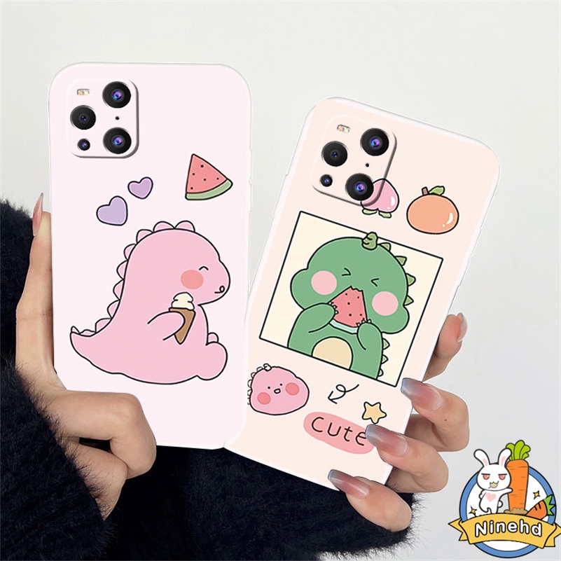 IPHONE Casing Kompatibel Untuk Iphone14 13 12 11 Pro Max X Xr Xs Max8 7 6 6s Plus SE 2020 Kartun Dinosaurus Kecil Tepi Lurus Silikon Pelindung Lensa Shockproof Full Protect Phone Case