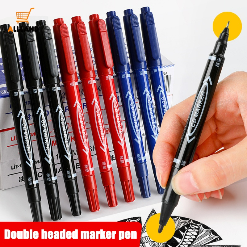 Pen Penanda Kepala Ganda Permanen/Tinta Tahan Air Lukisan Bintik Halus Ben/Tinta Hitam Biru Merah 0.5/1.0mm Penanda Kepala Bulat