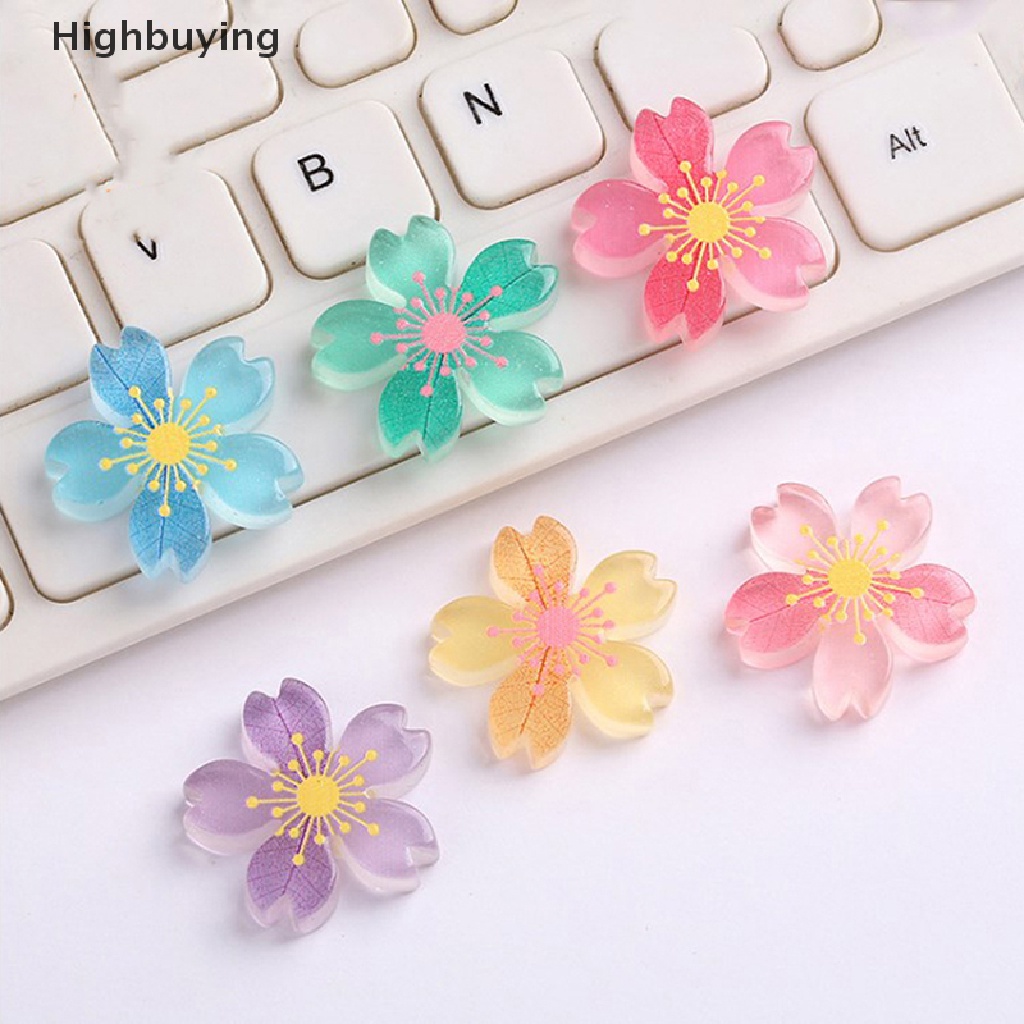 Hbid 10pcs Sweet Cherry Blossom Resin Cabochon 27MM Bunga Datar Kembali Pesona DIY Anak Resin Kerajinan Hiasan Dekorasi Ponsel Glory