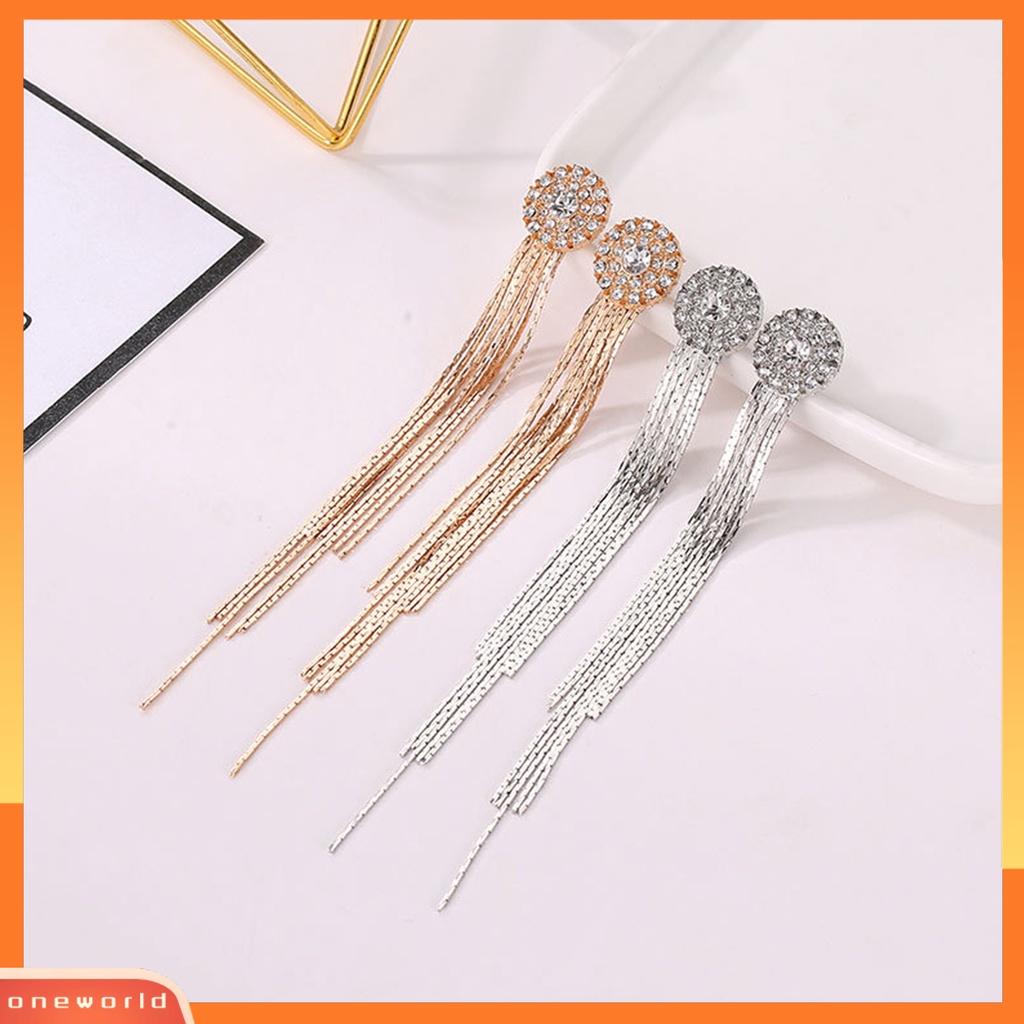 [EONE] 1pasang Wanita Anting Kristal Imitasi Bersinar Rumbai Electroplating Lurus Gantung Berdandan Aksesori Panjang Rumbai Menjuntai Anting Gantung Perlengkapan Kostum