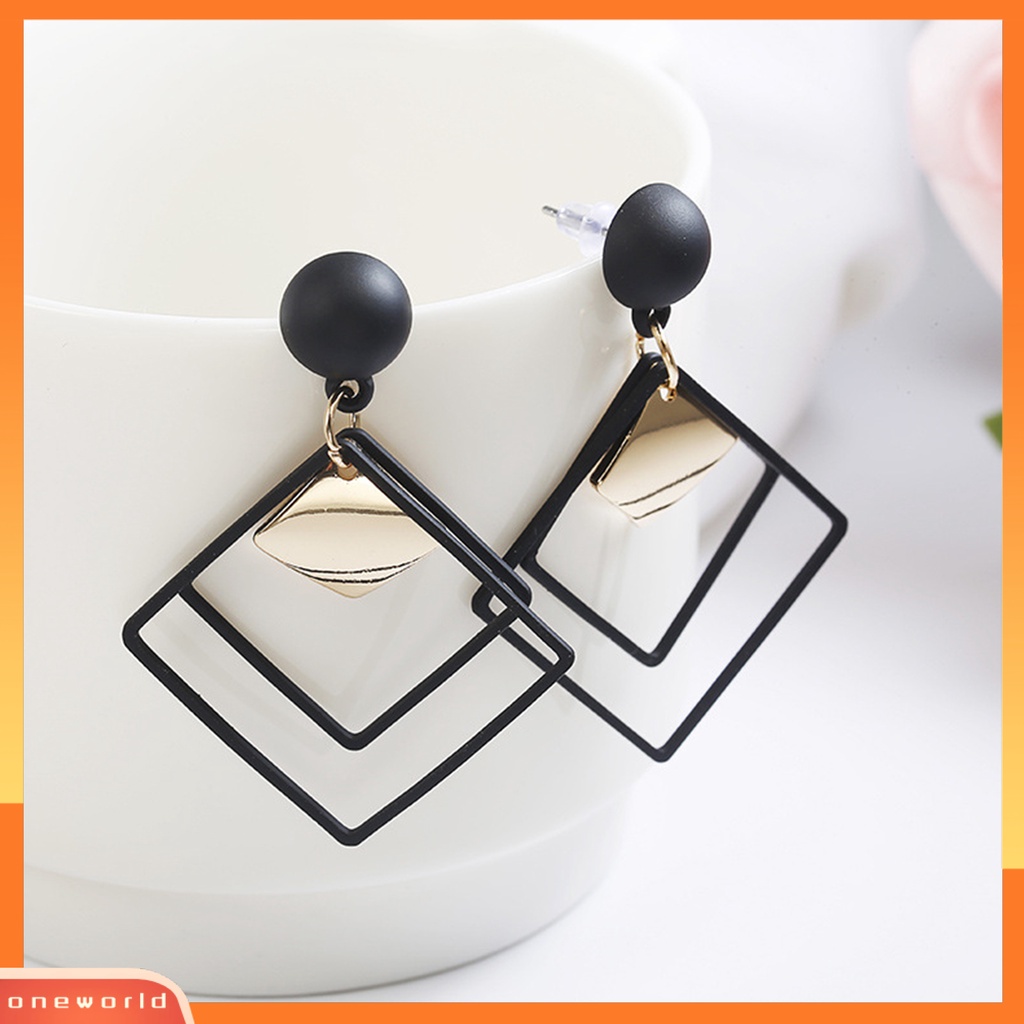 [EONE] 1pasang Menjuntai Anting Geometris Matte Kepribadian Minimalis Berongga Double Belah Ketupat Wanita Stud Earrings Fashion Perhiasan