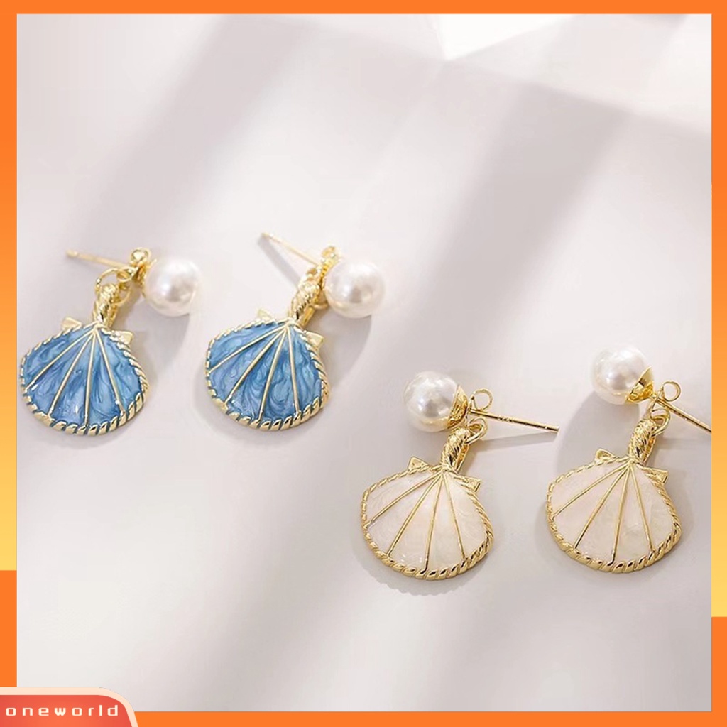[EONE] 1pasang Anting Wanita Minimalis Desain Unik Ringan Mewah Elegan Temperamen Pakaian Sehari-Hari Paduan Mutiara Imitasi Kerang Menjuntai Anting-Anting Aksesoris Pesta