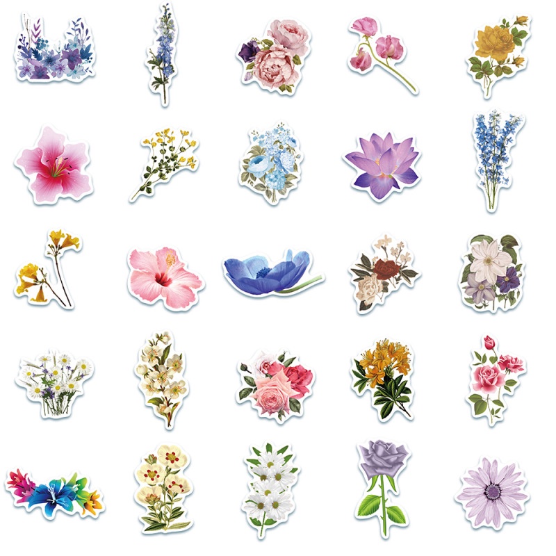 50pcs/pack Ins Sweet Flower Butterfly Stiker Scrapbooking Dekoratif Stiker Korea DIY Diary Album Stick Label Kawaii Alat Tulis