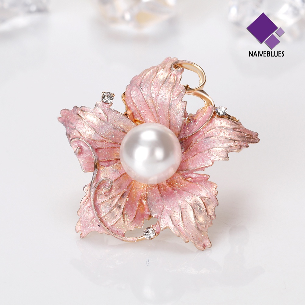 &lt; Naiveblues &gt; Fashion Wanita Berlian Imitasi Mutiara Enamel Bunga Bros Pin