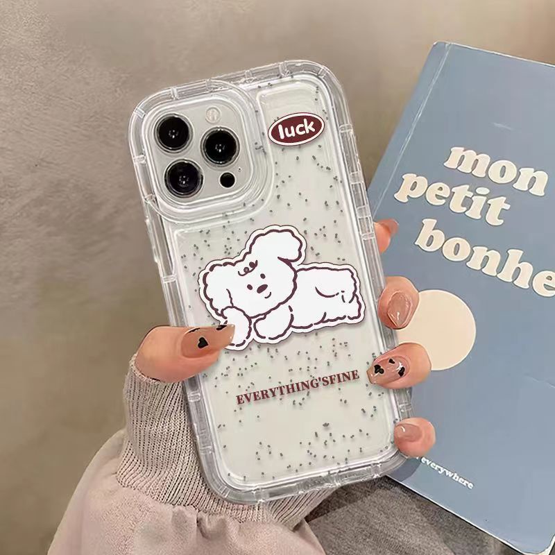 IPHONE Case Ponsel Puppy Cocok Untuk Iphone11 14 14pro 14plus 13 13mini 13pro 13prm iPhone12 7Plus 8Plus Xr XS 13 12mini Pro Max Empat Sudut Casing Ponsel Transparan Tahan Guncangan