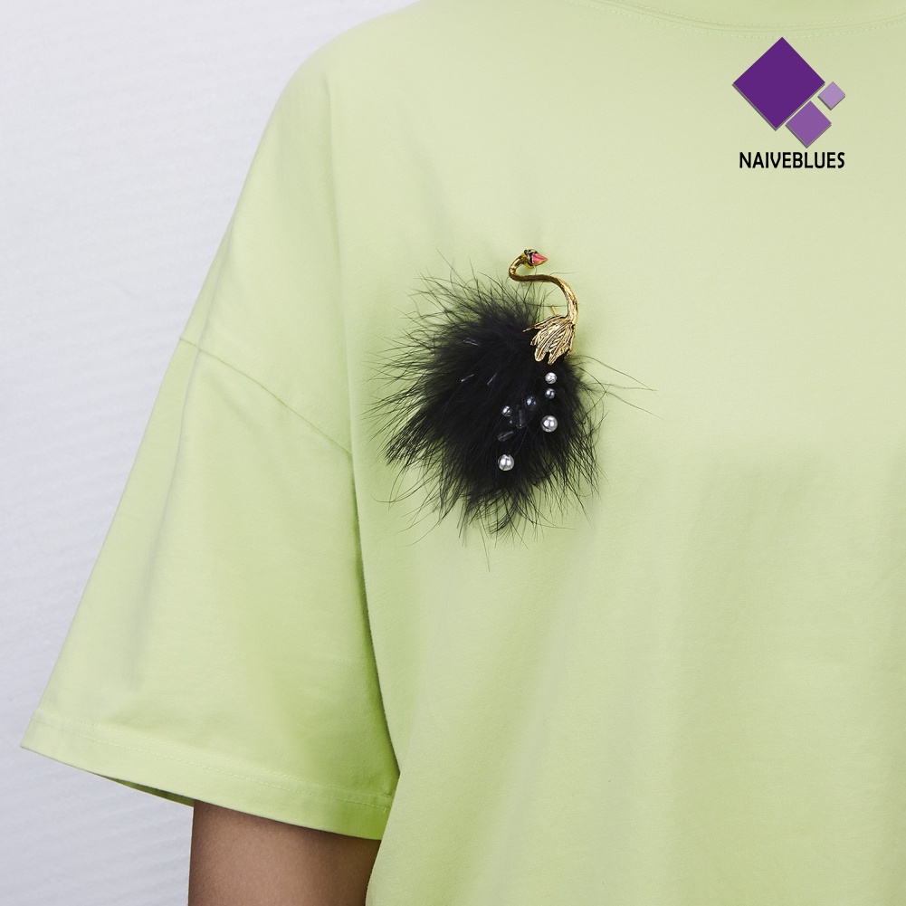 &lt; Naiveblues &gt; Unisex Mutiara Imitasi Berlian Imitasi Bulu Burung Hewan Pin Kemeja Kerah