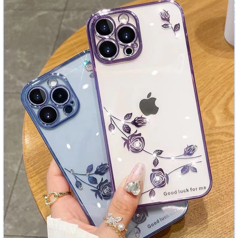 IPHONE High End Transparan Bunga Abadi Lembut Casing Ponsel Iphone11 12 13 14 Pro Max X Xs Max Xr 78 Plus SE 2020 Shockproof Case Cover