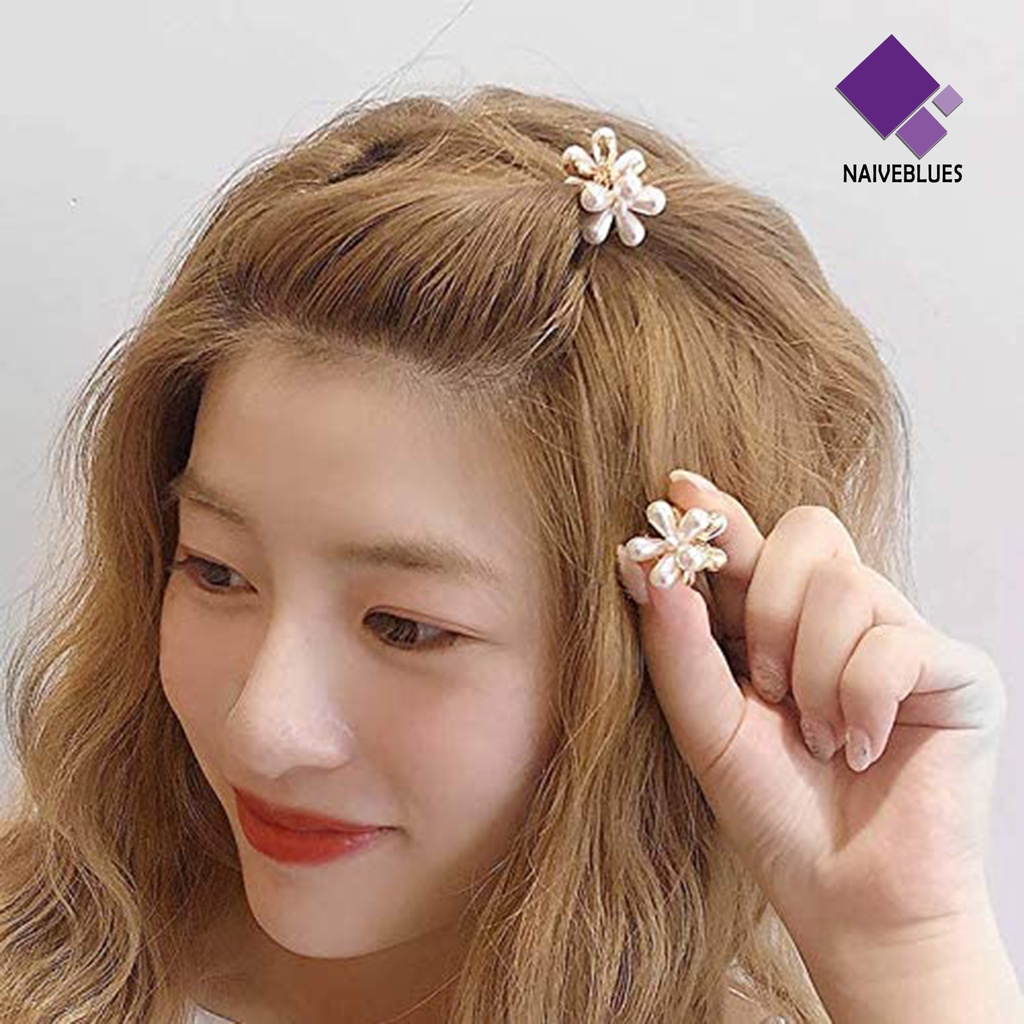 &lt; Naiveblues &gt; Retro Manis Mutiara Imitasi Bunga Mini Wanita Klip Jepit Rambut Headpiece