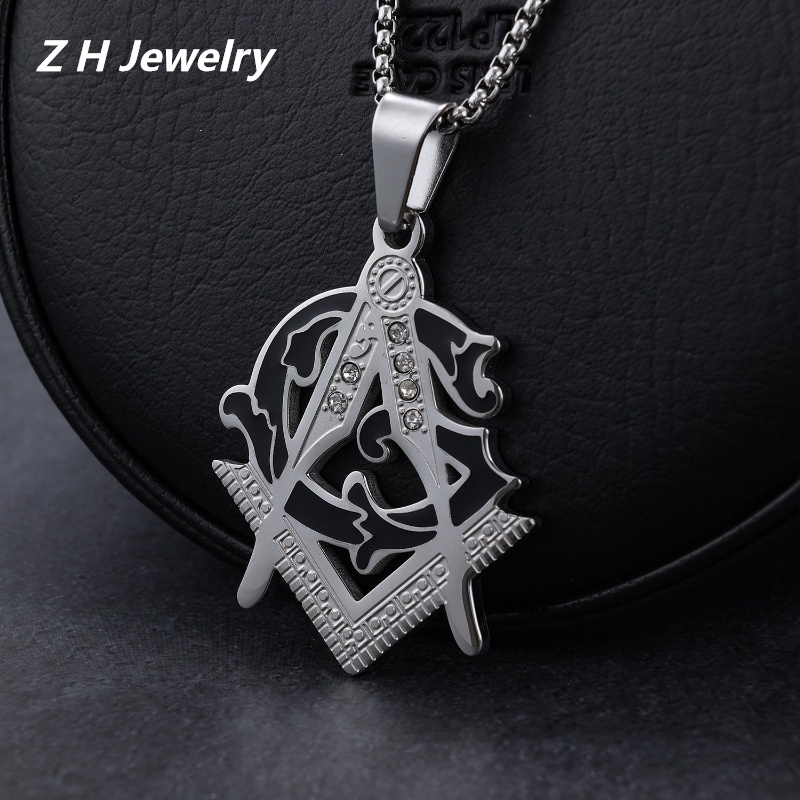 [Z H Jewelry] Vintage AG Freemasonry Liontin Fashion Pria Anti Karat Kalung Liontin Hip Hop Pesta Baja Titanium Perhiasan Aksesoris Grosir