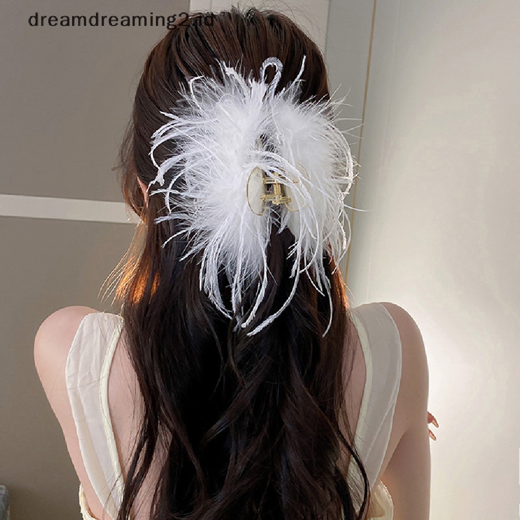 (dream) Cute Ostrich Feather Hair Claw Plush Hair Clip Penjepit Jepit Rambut Musim Dingin Fashion Wanita Hairgrips Aksesoris Rambut Pesta//