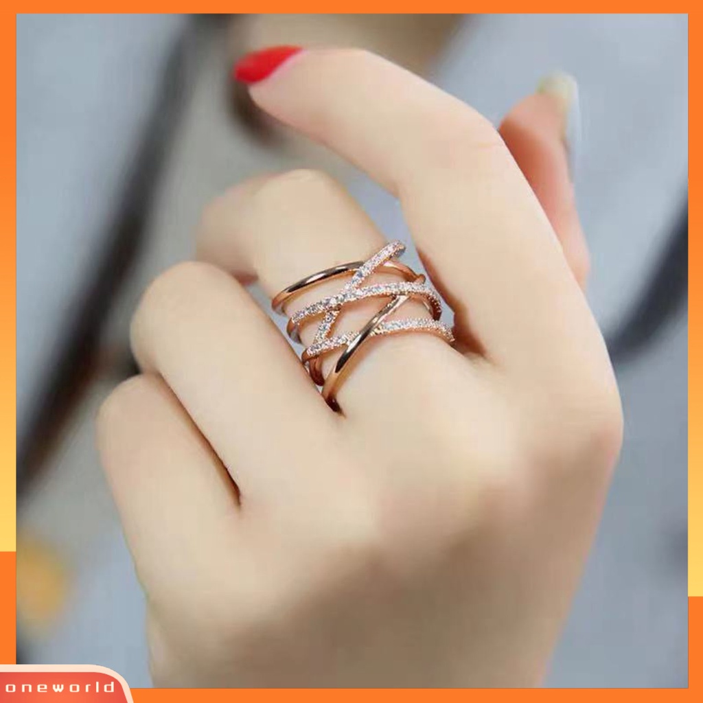 [EONE] Jari Cincin Multilayer Berlian Imitasi Perhiasan Pembukaan Adjustable Cincin Perhiasan Aksesori