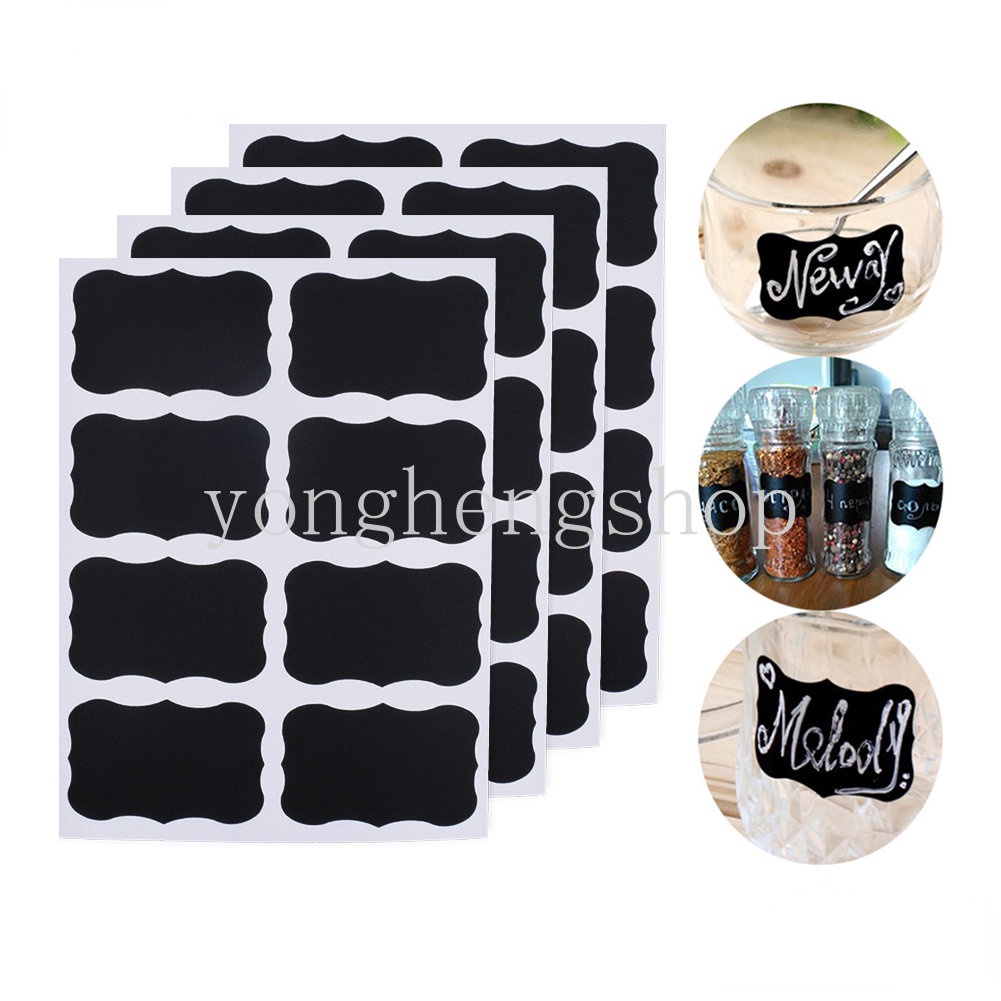 36pcs/set Stiker Botol Toples Kaca Dapat Dihapus Papan Tulis Lables Dapur DIY Stiker Gadget Papan Tulis Hitam Bentuk Tag Harga Tulisan Tangan Label Tahan Air