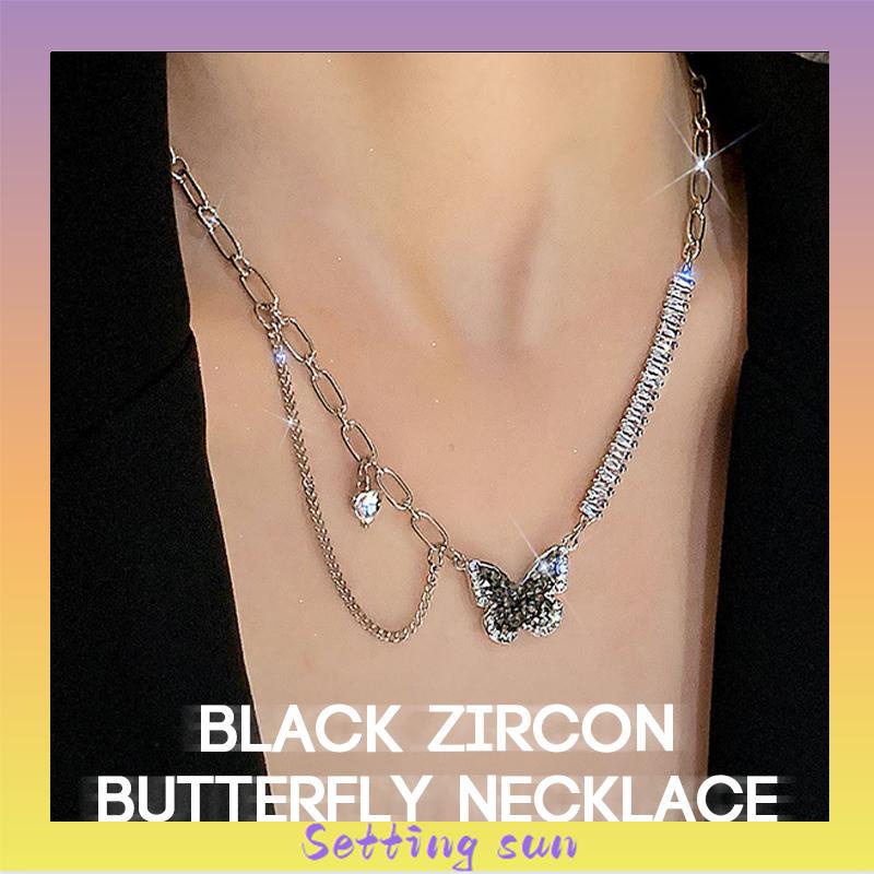 Kalung kupu-kupu zirkonia hitam Desain Wanita Premium Kalung Tulang Selangka TN
