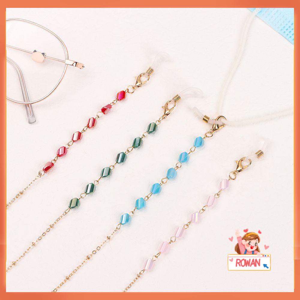 R-flower Glasses Chains Wanita Manik-Manik Kristal Logam Kacamata Baca Tali