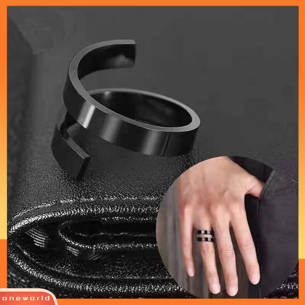 [EONE] Pria Cincin Pembukaan Kepribadian Yang Dapat Disesuaikan Lapisan Ganda Cincin Jari Yang Sangat Dipoles Perhiasan Fashion