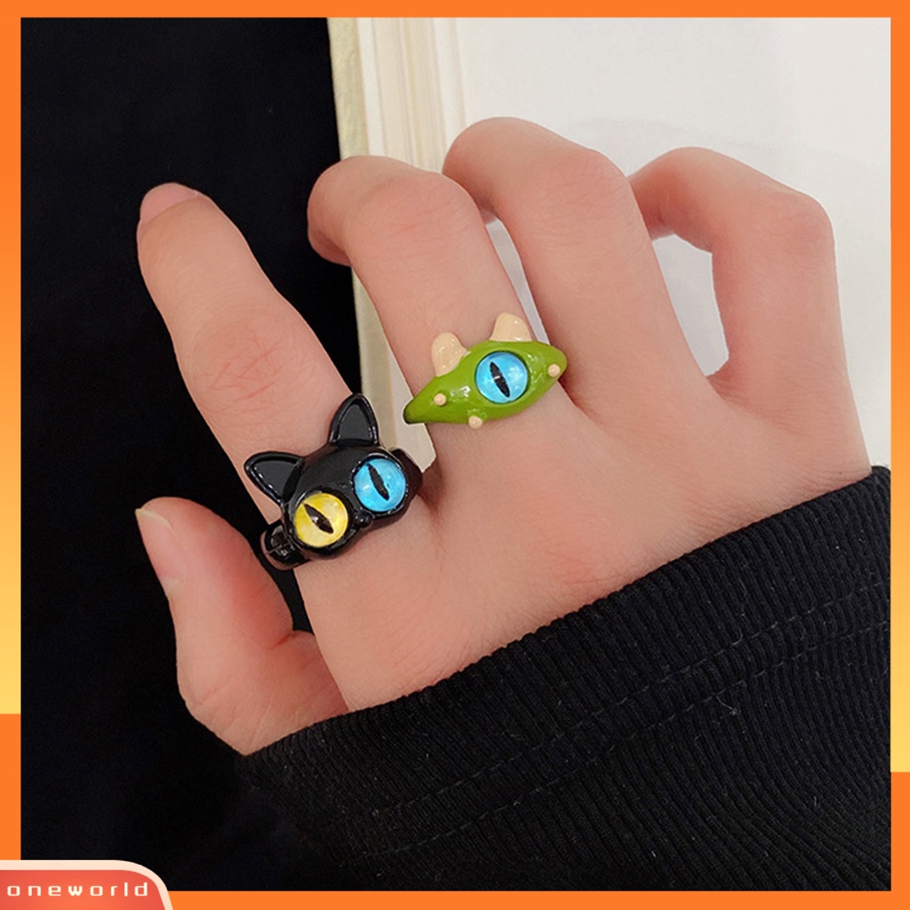 [EONE] Cincin Terbuka Indah Kartun Dapat Disesuaikan Tahan Aus Geometris Dress Up Hypoallergenic Mata Kucing Terbuka Pasangan Cincin Perhiasan Aksesoris