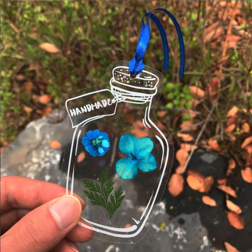 Lanfy Stiker Hias Perekat Transparan DIY Tanda Baca Bentuk Botol Spesimen Bunga Kering