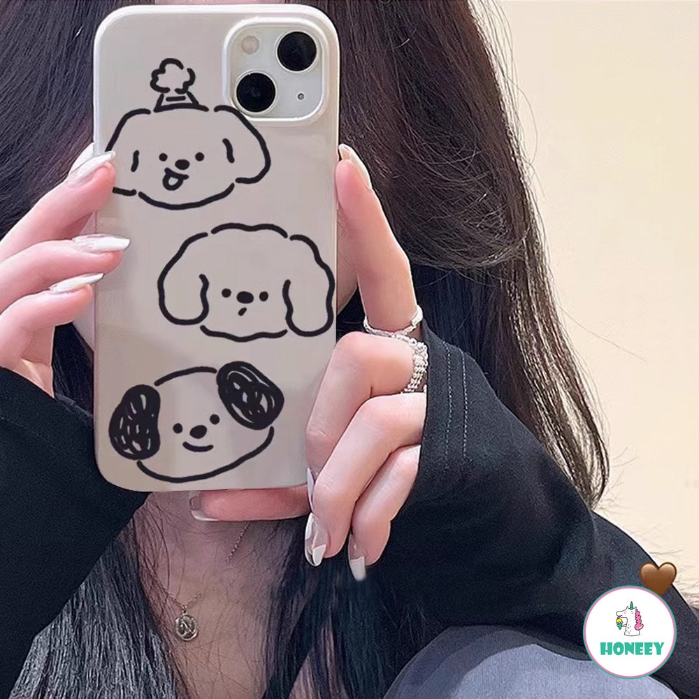 IPHONE Ins Line Dog Silikon Lembut Shockproof Kartun Lucu Indah Puppy Capa Untuk Iphone11 12 13 14 Pro Max 12 Pro Lembut TPU Penutup Belakang