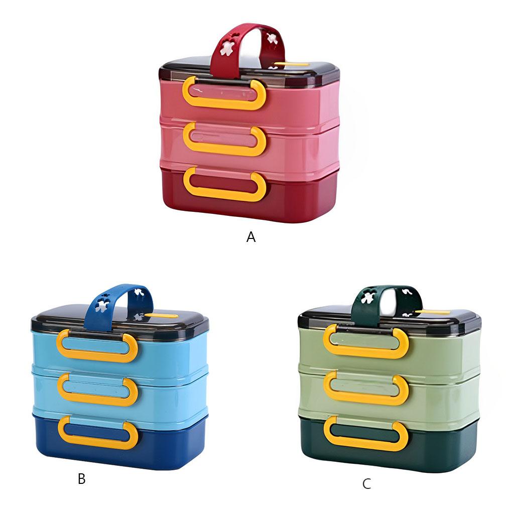 Box Lunch Stainless Steel Bento Sendok Garpu Portable Outdoor Case Utensils Tiga Lapis Kompartemen Anak Jepang