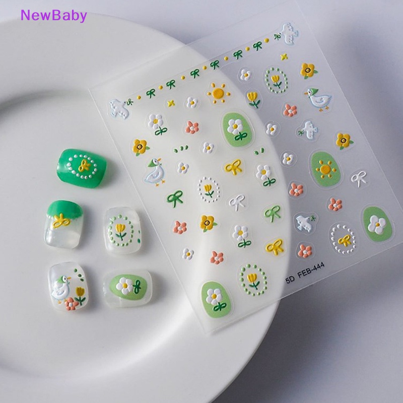 Newbaby 5D Nail Art Stiker Bunga Perekat Diri DIY Timbul Decals Spring Series ID