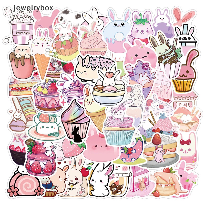 [jewelrybox] 50 Pcs Cute Pink Dessert Rabbit Graffiti Sticker Mobil Gitar Koper Laptop PVC Decals Dekorasi DIY Diary Telepon Notebook Album Kulkas Stiker Hadiah Butik