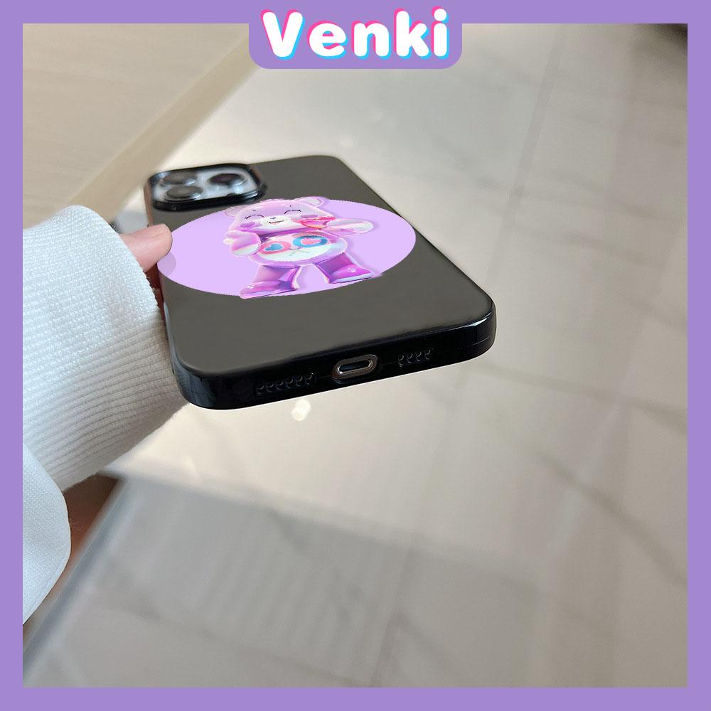 VENKI -For iPhone 14 Pro Max iPhone Case Black Glossy TPU Soft Case Shockproof Protection Camera Love Bear Compatible with iPhone 13 Pro max 12 Pro Max 11 xr xs max 7Plus 8Plus 7 8