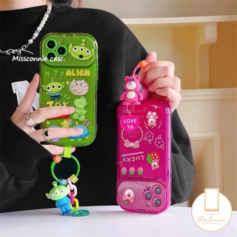 Kartun Toy Story Strawberry Bear Manyo Alien TPU Case Untuk Oppo A15 A7 A57 A5s A12 A15s A3s A9 A5 A77 A11K A53 A35 A77S A31 A33 2020 Flip Make Up Cermin Lembut Silicon Cover