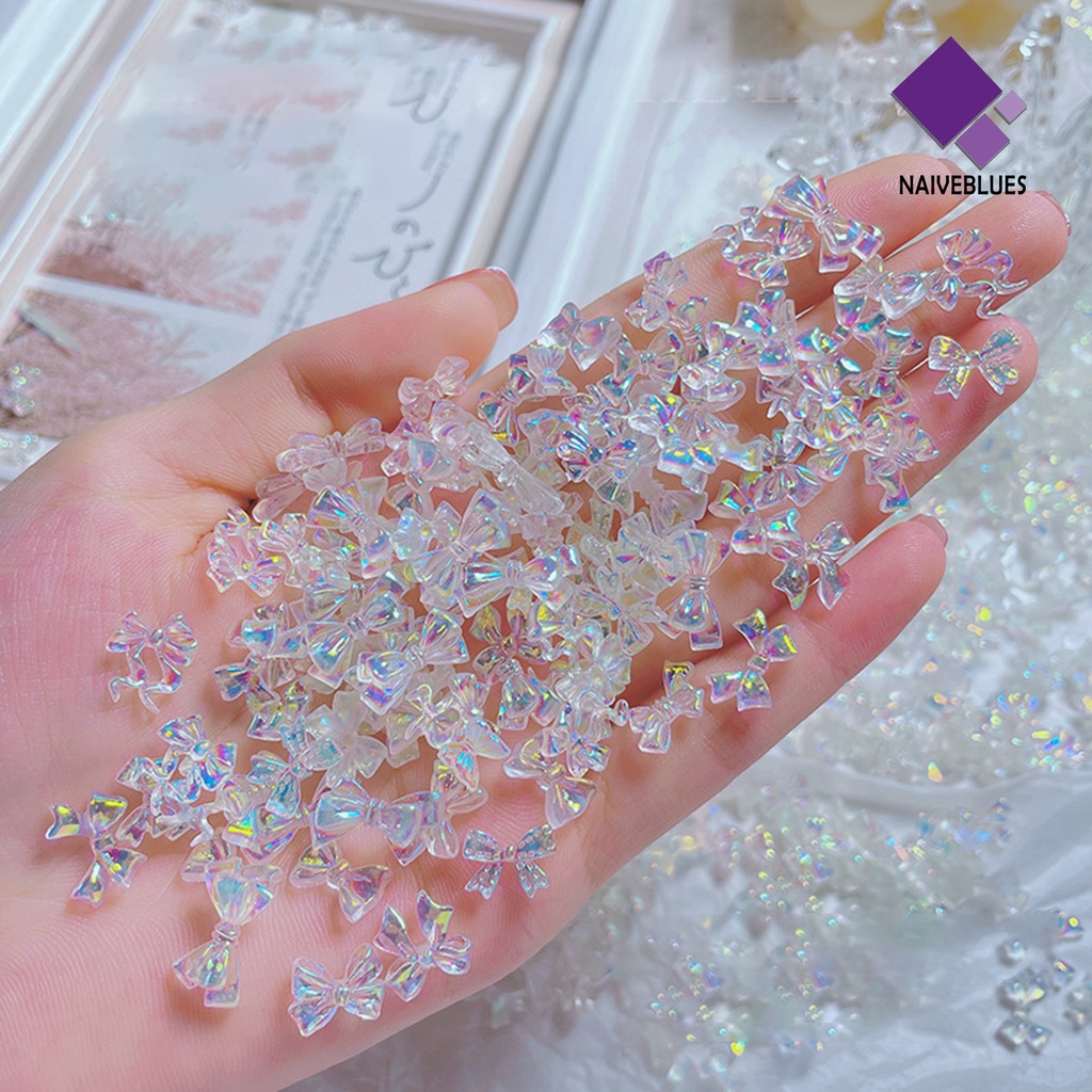 [naiveblues] 50pcs/set Kuku Busur Ornamen Aurora 3D Resin Manicure Ikatan Simpul DIY Berlian Imitasi Mempercantik