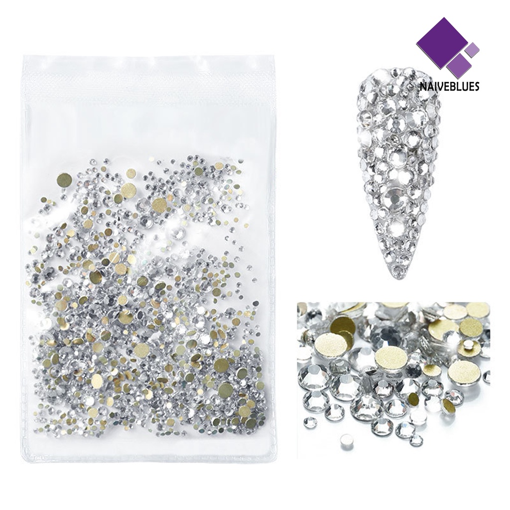 [naiveblues] 1440pcs/set DIY Indah Kuku Berlian Imitasi Glitter Indah Kaca Flash Perhiasan Untuk
