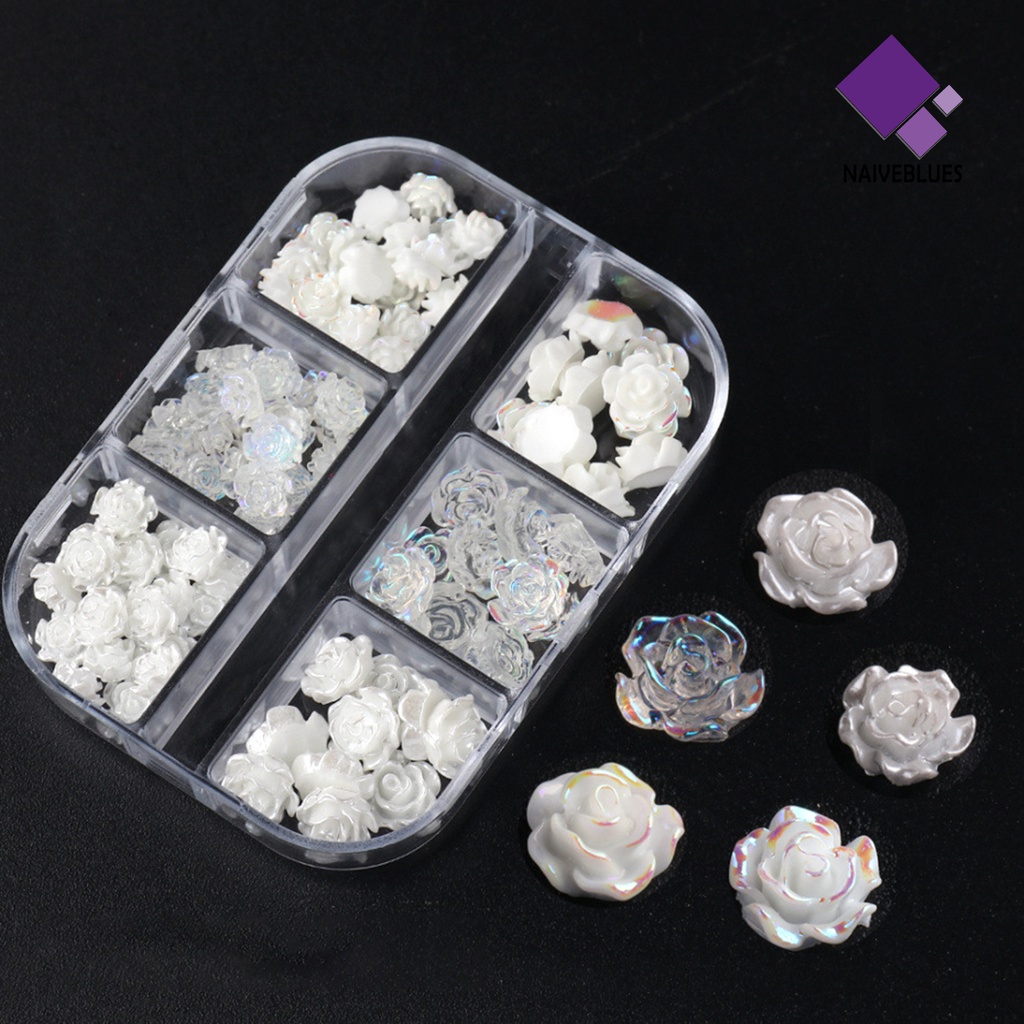 [naiveblues] 90pcs/set Hiasan Kuku Bentuk Bunga Tahan Lama 3D Resin Camelia Aurora Stones Art