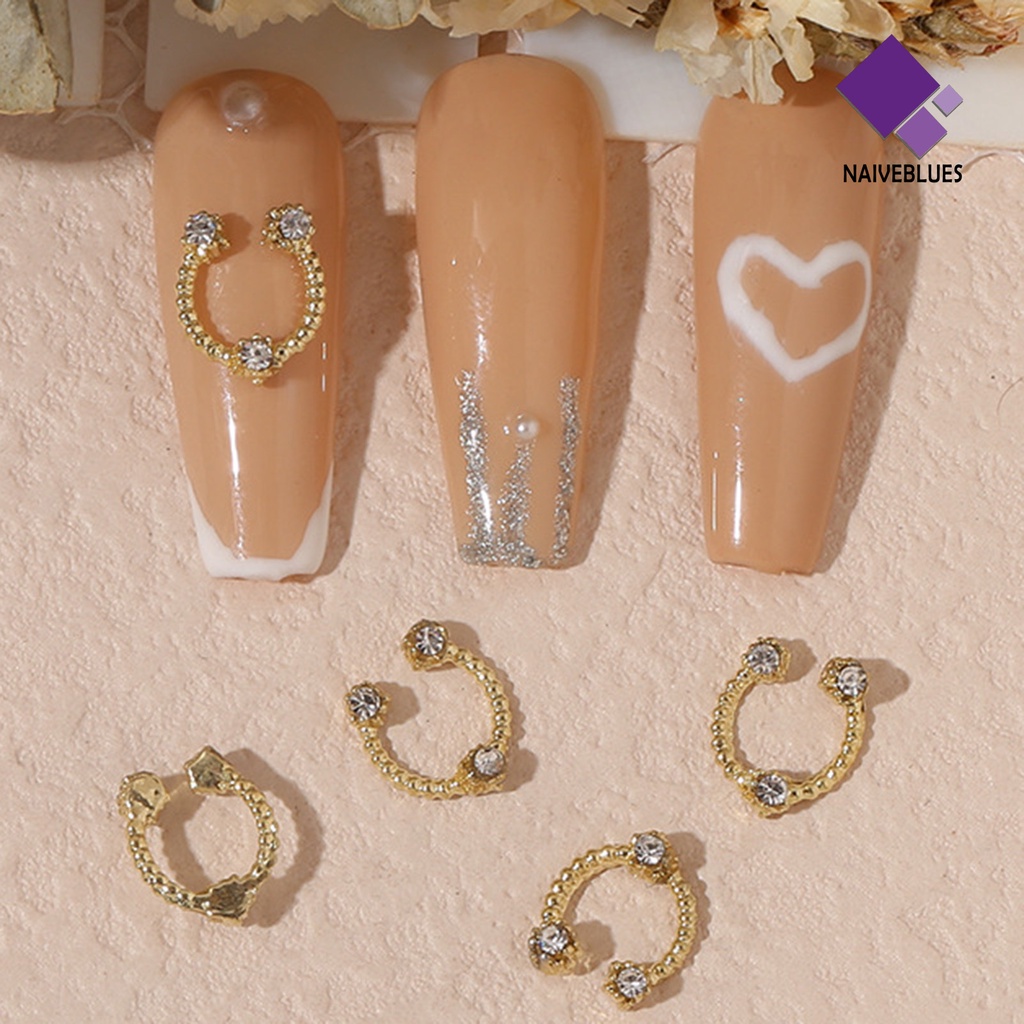 [naiveblues] 10pcs Manicure Decor Tiga Dimensi Bersinar Berkilau DIY Mutiara Tahan Karat Emas Hati Berlian Palsu