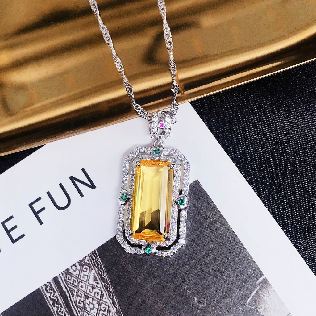 Goldkingdom Fashion Perhiasan Aksesoris Ready Stock Wushi Merek Liontin Brazil Tourmaline Permata Topaz Kalung Amethyst Persegi Panjang Warna Harta Gadis