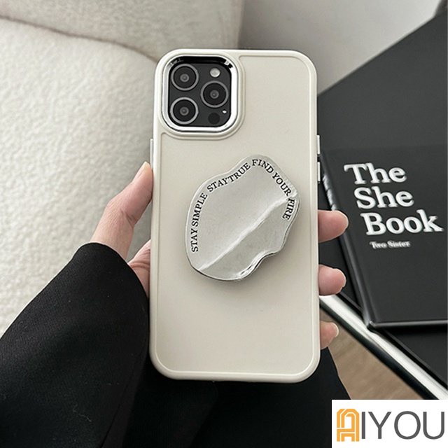 IPHONE Stylish Plating Irregular Bahasa Inggris Cermin Bracket Soft Case Untuk Iphone14 Pro Max13 12 Pro 11 XR XS Max7 8 Plus Perlindungan Lensa Shockproof Soft Cover