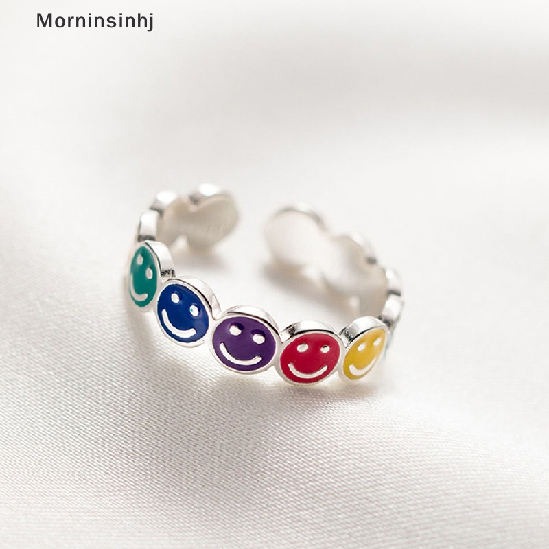 Mornin Wanita Pria Warna-Warni Wajah Senyum Cincin Sederhana Trendi Retro Adjustable Anillos Hadiah Pesta Aksesoris Halus id