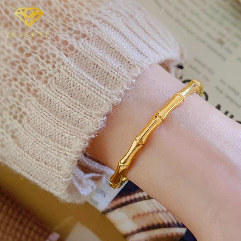 Gelang titanium Wanita Anti Karat Baling baling bambunya Emas 18K Simple Aksesoris Perhiasan Korean Style COD