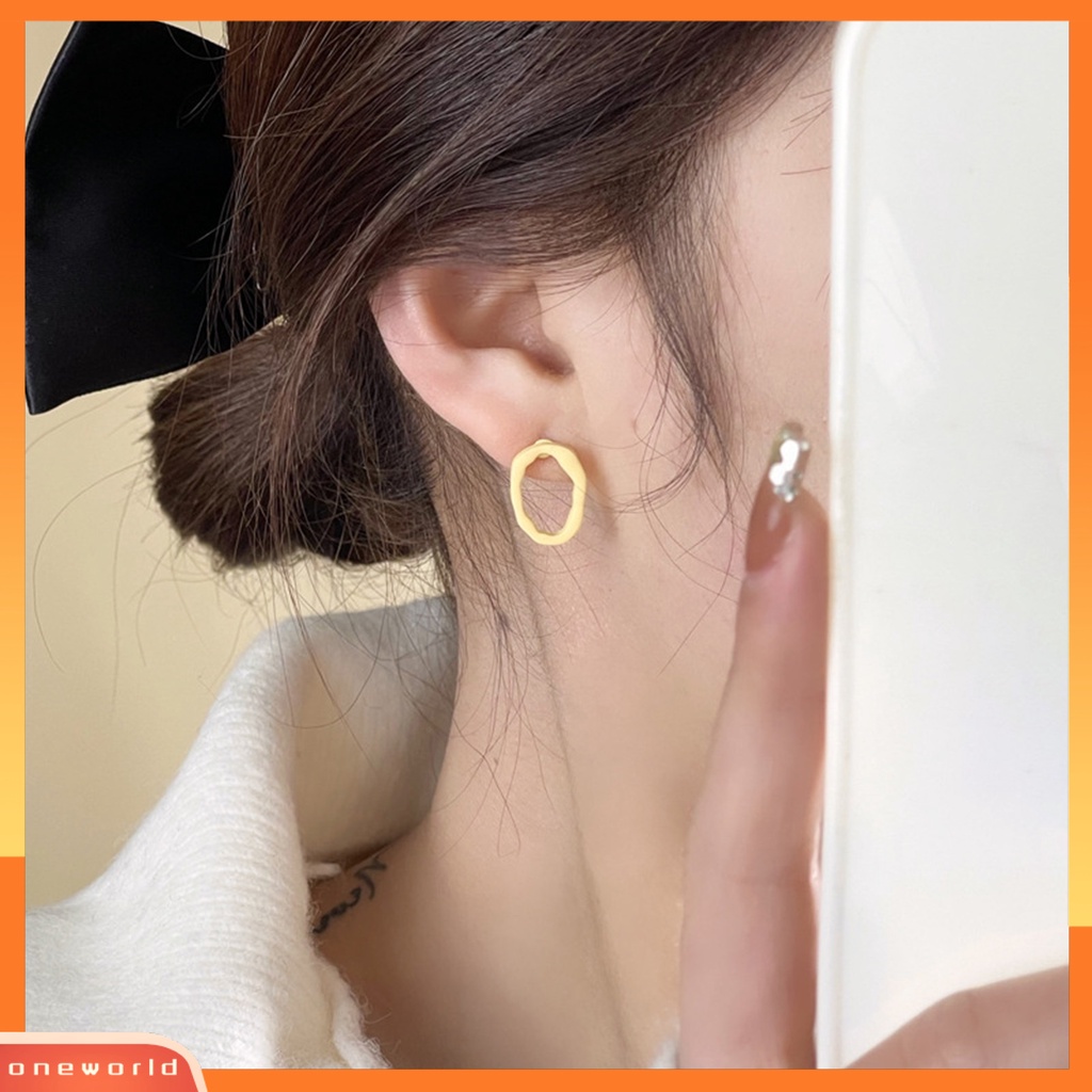 [EONE] 1pasang Ear Studs Geometric Irregular Personality Hollow Matte Hadiah Kecil Warna Kontras Wanita Anting Perhiasan Fashion