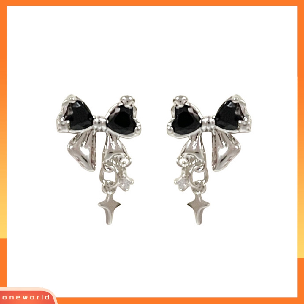 [EONE] 1pasang Drop Earrings Temperamen Geometris Cubic Zirconia Eye-catching Tahan Aus Dekorasi High-end Sparkling Bows Pendant Earrings Perhiasan Aksesori