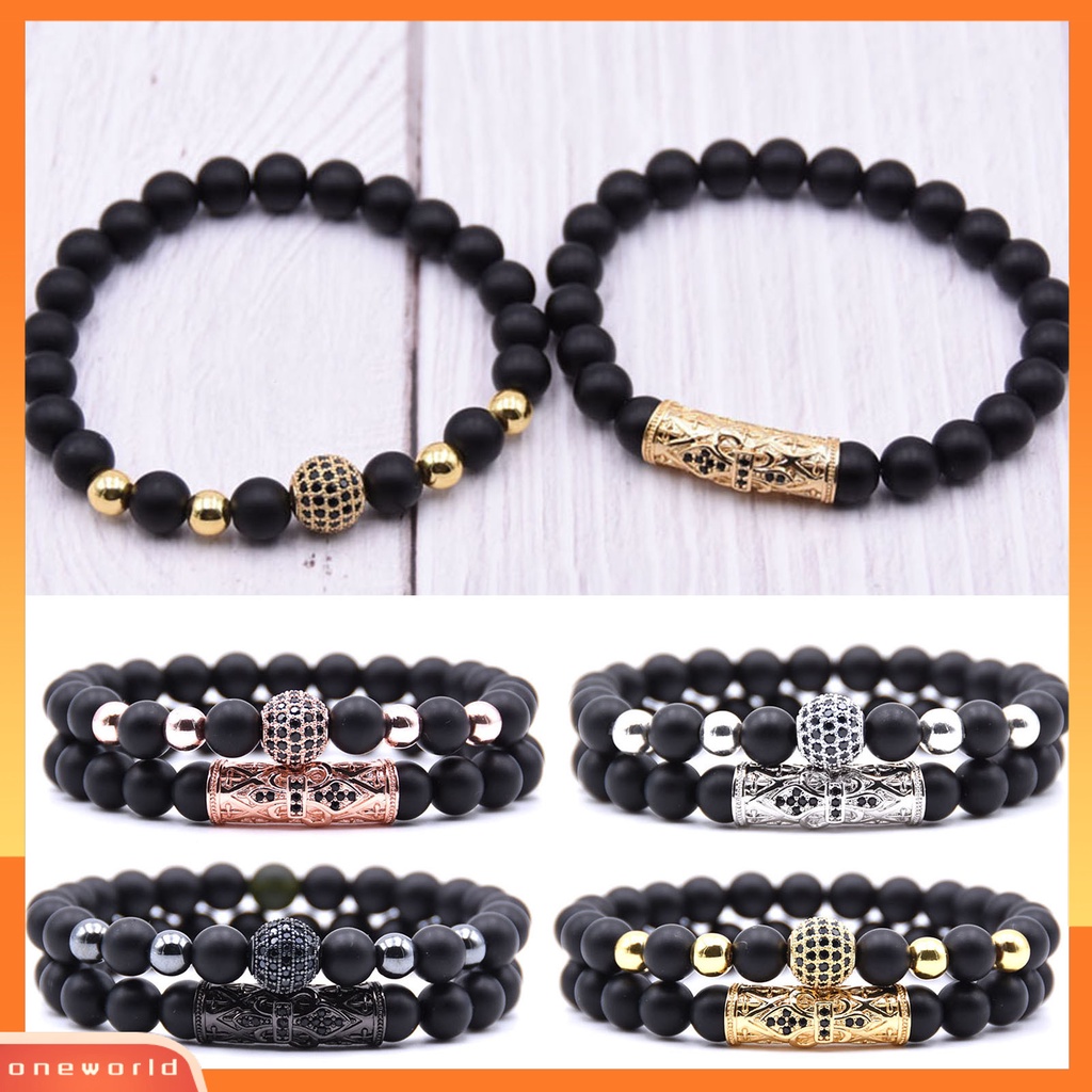 [EONE] 2pcs/set Gelang Tampak Bagus Tahan Korosi Paduan Desain Manik-Manik Pria Perhiasan Bracelet Untuk Harian