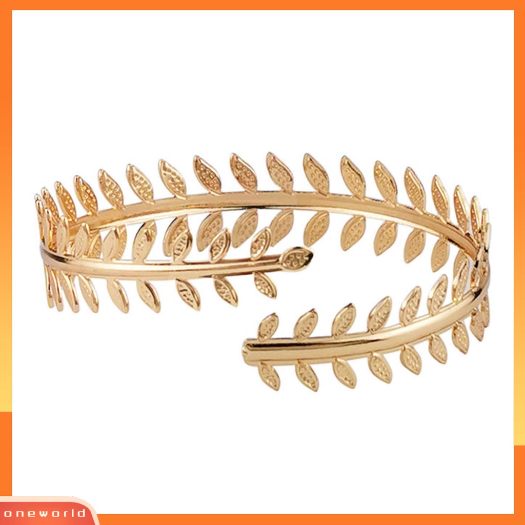 [EONE] Cuff Gelang Vintage Punk Geometris Electroplating Adjustable Opening Hias Hadiah Wanita Gadis Bulu Logam Daun Lengan Atas Bangle Ban Lengan Untuk Pakaian Sehari-Hari