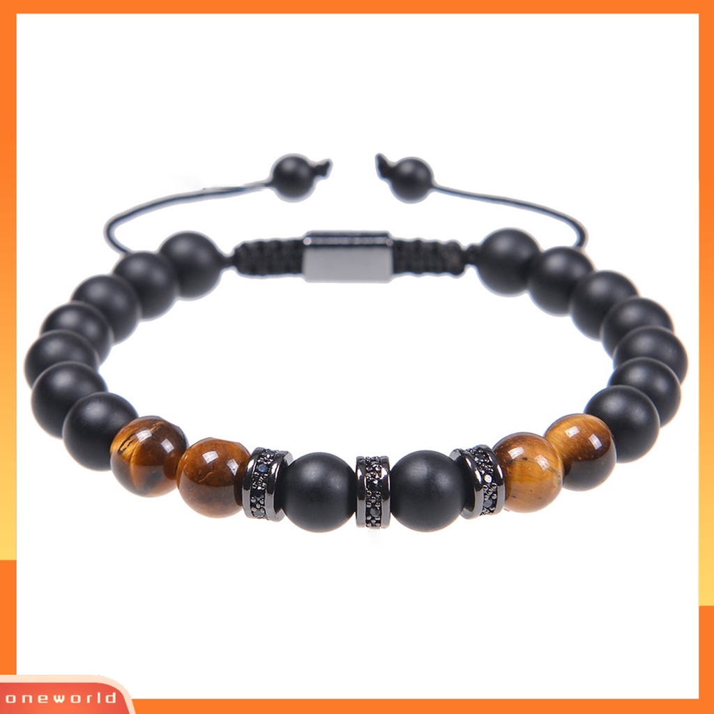 [EONE] Pria Gelang Handmade Tali Dikepang Vintage Adjustable Serut Hias Aksesori Tiger Eye Men Bracelet Aksesori Pakaian