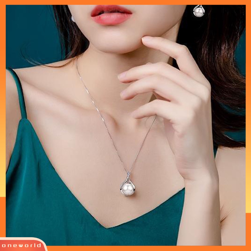 [EONE] Kalung Liontin Berbentuk Tetesan Air Perhiasan Mutiara Imitasi Bersinar Cubic Zirconia Pendant Rantai Klavikula Untuk Pernikahan